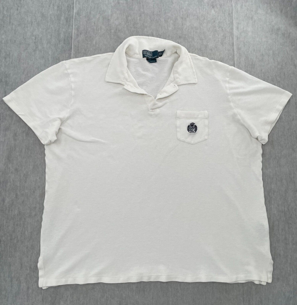 Polo Ralph Lauren Shirt Adult 2XL White Polo Short Sleeve Linen Cotton Blend Men